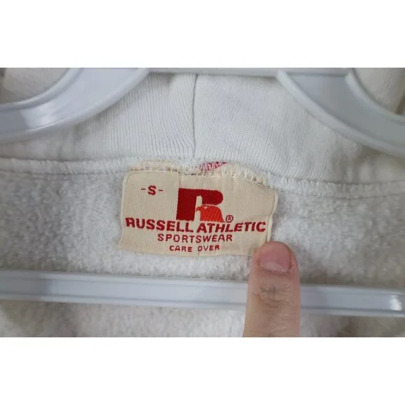 Vtg 70s Russell Athletic Mens Small Blank Full Zip Hoodie Sweatshirt White USA